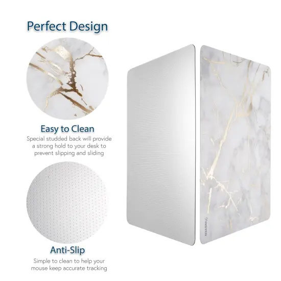 Insten Laptop Mouse Pad Ultra Thin Reflective Non Slip Marble Mouse Pad Mat for Laptop Computer Desk - White/Gold {6}
