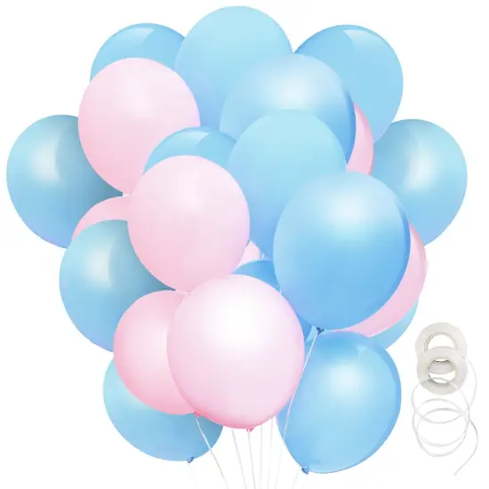 100 Pack Pink and Blue Balloons for Gender Reveal, Baby Shower, Birthday Party with 32.8 ft Ribbon (50 of Each Color, 12 in) {1}
