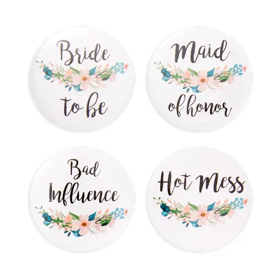 16 Pack - Bridal Party Pins - Wedding Party Buttons - Bridesmaid Gifts, Favors & Gifts, Team Bride, Maid of Honor Party Supplies, White, 8 Unique Designs {3}