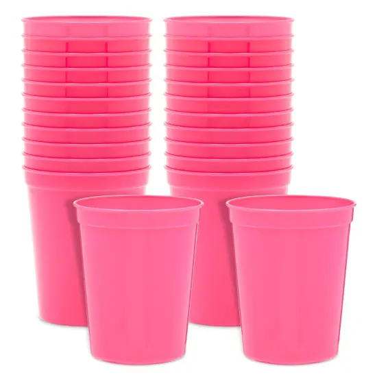 24-Pack 16-Ounce Hot Pink Plastic Stadium Cups, Bulk Reusable Tumblers for All Occasions and Celebrations {1}