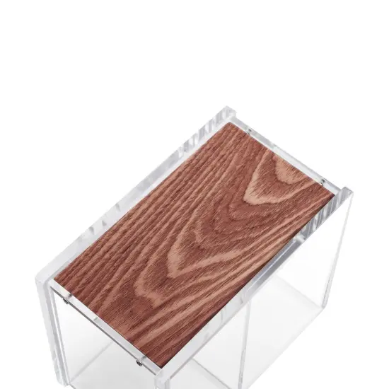 Acrylic Pen Holder, Large Capacity 2 Compartments with Wood Base, Pencil Cup Desk & Makeup Brush Organizer (4.9" x 4" x 2.9") Clear {7}