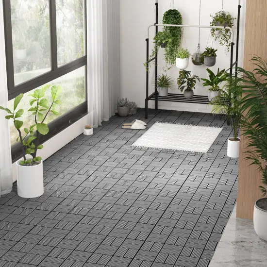 18 Pieces 12 x 12 Inch All Weather Interlocking Deck Tiles Ideal for Outdoor Use Grey {1}