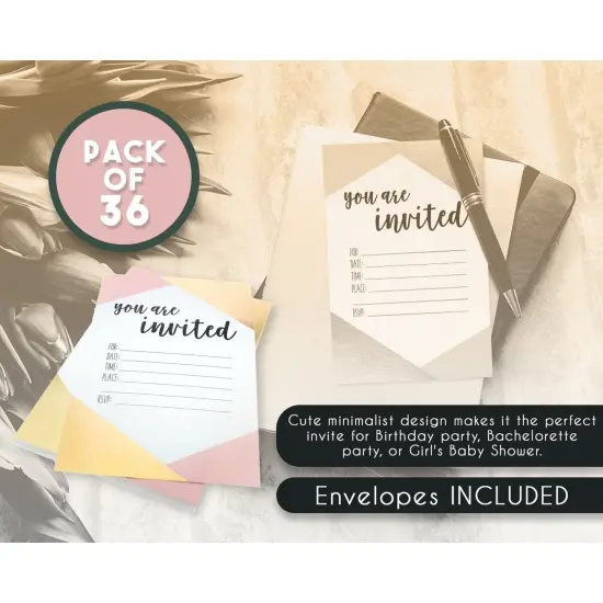 Best Paper Greetings 36 Pack Pink and Gold Party Invitations for Girls with Envelopes for Birthday, Baby & Bridal Shower, Fill in Style (4x6 in) {2}