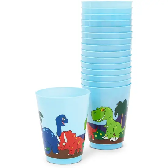 16 Pack Plastic Dinosaur Cups for Kids, Cartoon Dino Party Favors for Birthday Party Supplies (16 oz) Multicolor {6}
