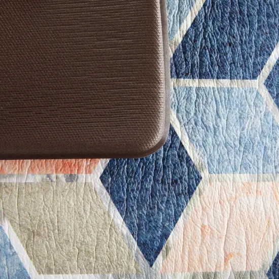 Set of 2 Anti Fatigue Kitchen Floor Mats, Non Slip Cushioned Rug and Runner (Diamond Print) Blue {7}