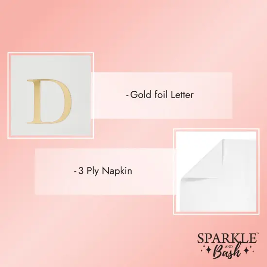 Sparkle and Bash 100 Pack Gold Foil Initial Letter D White Monogram Paper Napkins for Wedding Reception, Table Decorations (4 x 8 In) {4}