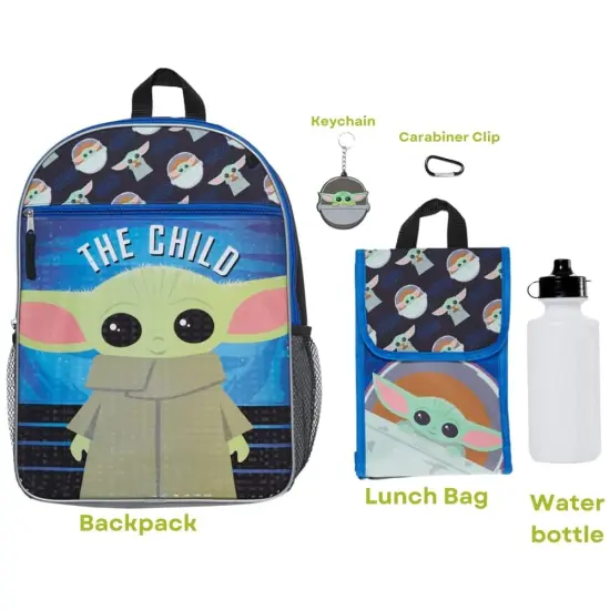 Star Wars The Mandalorian Grogu Baby Yoda 16" Backpack 5-Piece Set {6}