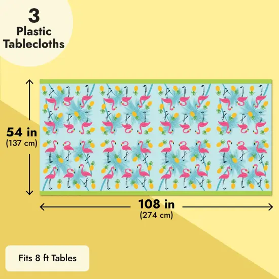 3-Pack Flamingo Pattern Tablecloth for Pineapple Themed Birthday Decorations, Plastic Table Cover for Tropical Hawaiian and Flamingo Themed Party Supplies, Summer Pool Party (54x108 Inches) Blue {3}