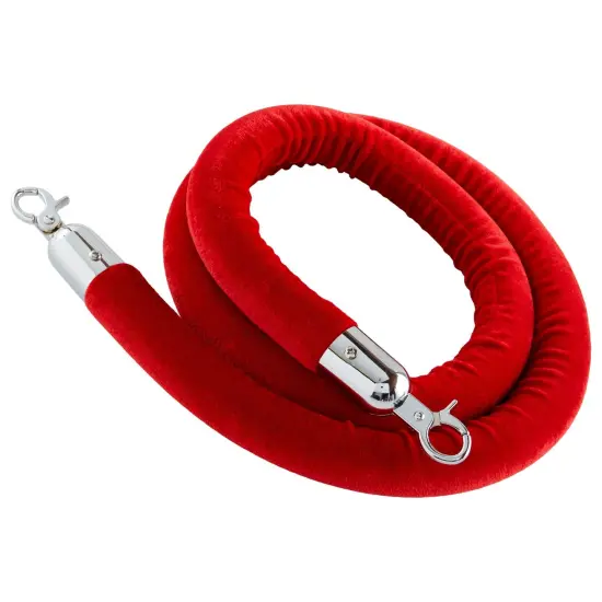 Set of 2 Red Velvet Stanchion Rope - 5 ft Control Barriers with Polished Silver Hooks {7}