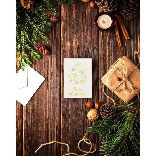 Best Paper Greetings 48 Pack Merry Christmas Greeting Cards, 4x6 Inches Xmas Note Cards Box Set, Holiday Cards with Envelopes Blank Inside for Holiday Greetings, 6 Gold Foil Snowflake Designs White {4}