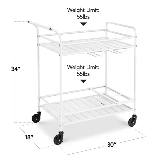 Best Choice Products 2-Tier Rolling Bar Cart Indoor/Outdoor w/ Storage Shelves, Wine Rack, Lockable Wheels White {2}