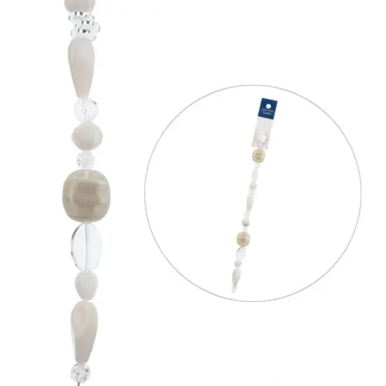 John Bead 7" Assorted Shape Czech Glass Bead Strand White & Crystal Snow {2}