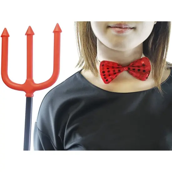 BLUE PANDA 5 Piece Devil Halloween Costume for Girls Ages 6-14 with Red Horned Headband, Bow Tie, Tail, Pitchfork, and Gloves, Complete Girls Devil Costume Set for Halloween Parties and Dress-Up {3}