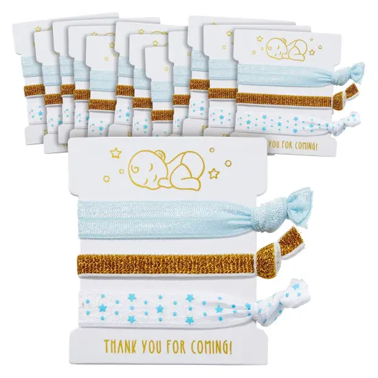 24 Pack Elastic Hair Ponytail Holder for Gender Reveal, Boys Baby Shower Party Favors for Guests (3 Styles) Multicolor {1}