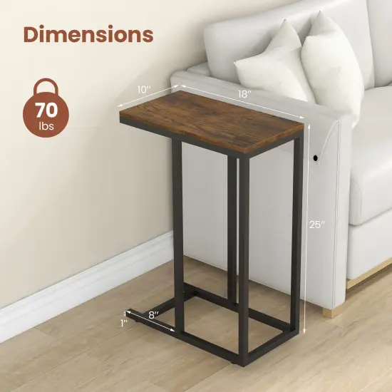Black Metal C-Shaped Side Table with Sturdy Frame and Space-Saving Design Rustic Brown {5}