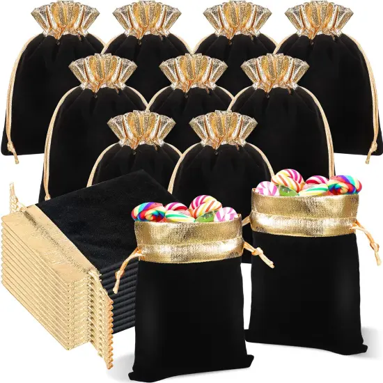 30 Pcs Velvet Drawstrings Gift Bags 6 x 5 Inch Jewelry Pouches Drawstring Candy Bags Bolsitas para Recuerdos Velvet Party Favors Present Pouch for Valentine's Day Christmas(Black) {2}