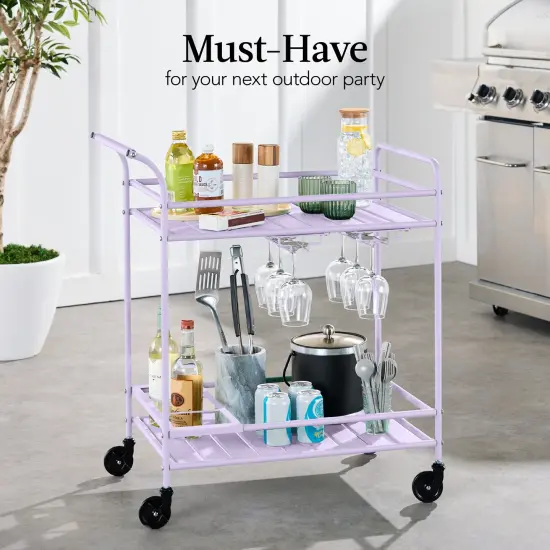 Best Choice Products 2-Tier Rolling Bar Cart Indoor/Outdoor w/ Storage Shelves, Wine Rack, Lockable Wheels Lavender {3}