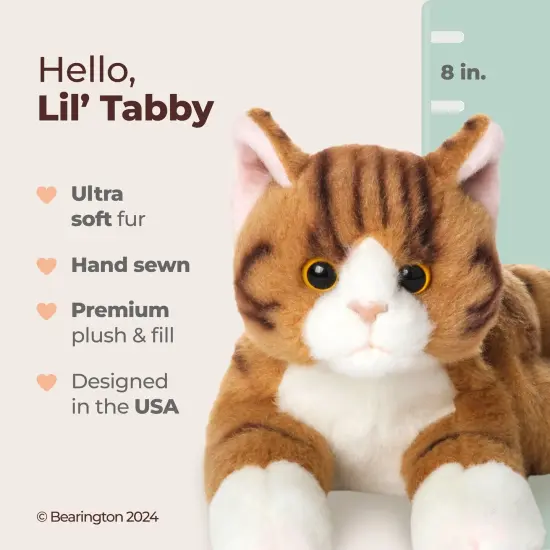 Bearington Collection Lil' Tabby Cat 8 In Stuffed Animals Orange Cat Plush Toy - Stuffed Cats That Look Real - Plushies for Kids, For Ages 3-14 Brown {2}