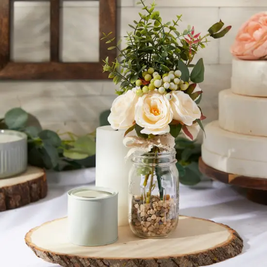 Champagne Silk Roses, Eucalyptus and Berry Bridal Bouquet, Wedding Centerpiece (15.7x7 In) Pink {2}
