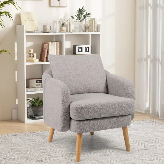 Sherpa Accent Chair Modern Living Room Chair with Seat Cushion Grey {3}