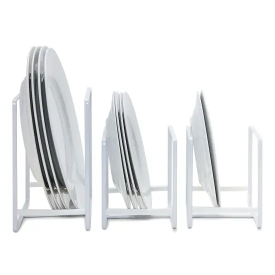 3 Piece Plate Organizer for Kitchen Cabinet, Shelf, 2 Sizes for Pots, Pans, Cutting Boards (White) {7}
