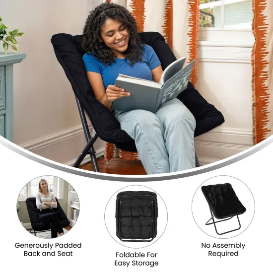 Emma and Oliver Aisling Oversized Folding Saucer Chair for Dorm, Bedroom GrayFabric/SoftGold {9}