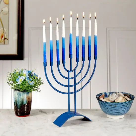 Rite Lite Traditional Steel Hanukkah Menorah - 8.75" - Slate Blue Finish {4}