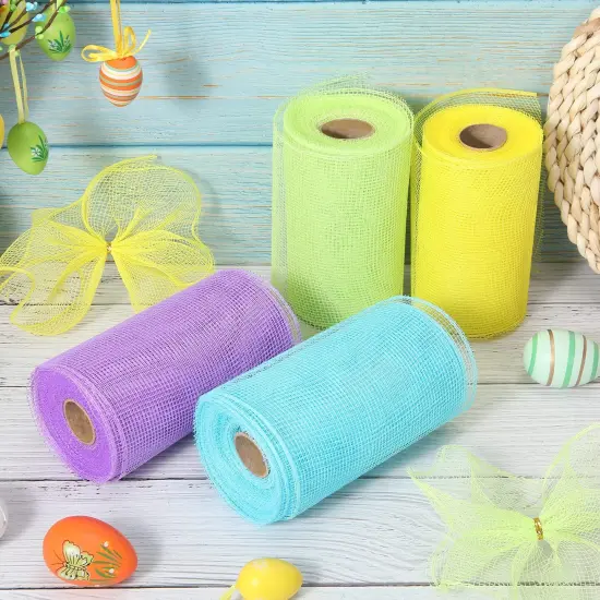 4 Rolls Easter Decor Mesh Ribbon Making Supplies Poly Mesh Ribbon for Halloween Craft Wreaths Decorating 30 Feet Each Roll(6 Inch Wide,Yellow, Green, Blue, Purple) {1}