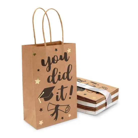 24 Pack Graduation Party Favor Gift Bags with Handles, Class of 2025 Grad Supplies, 4 Designs (9 x 5.3 x 3.1 In) {4}