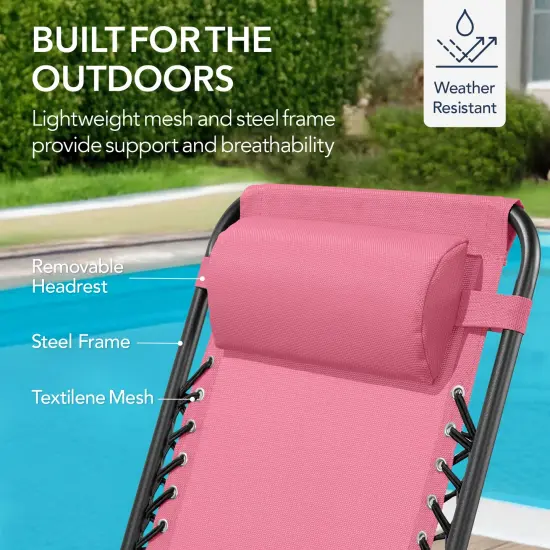 Best Choice Products Folding Outdoor Zero Gravity Rocking Lounge Chair w/ Headrest Pillow Pink {6}