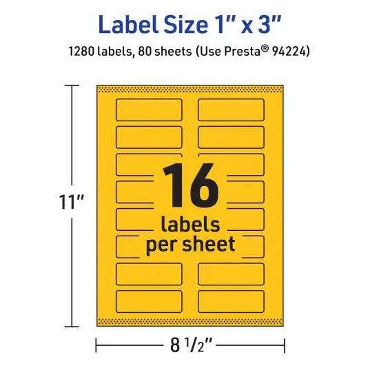 Avery Bright Yellow Paper Labels, 1" x 3" Rectangle {5}