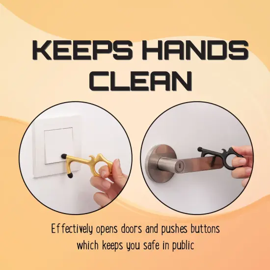 2 Pack No Contact Touch Door Opener Tool with Stylus Ends & Retractable Keychain, Gold Black {4}