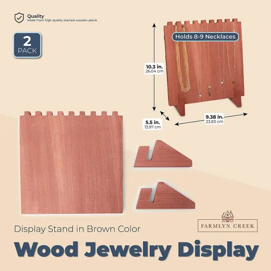 Wood Necklace Display Stand, Jewelry Organizer (10.3 x 9.38 x 5.5 Inches, 2 Pack) Brown {2}
