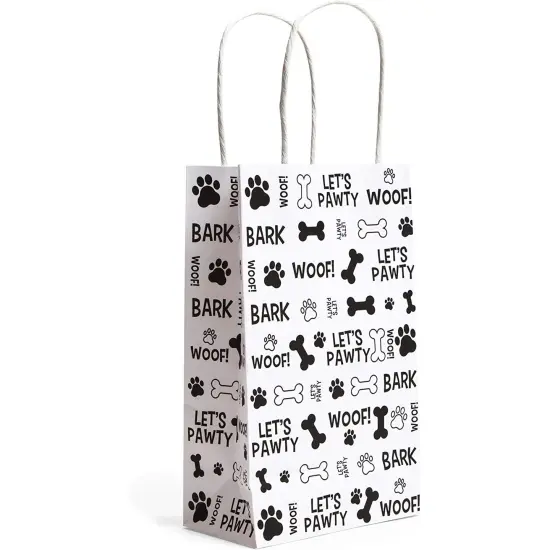 24 Pack Paw Print Gift Bags with Handles For Goodies, Party Favors, Let's Pawty Party Decorations (5.3 x 3.2 x 9 In) White {7}