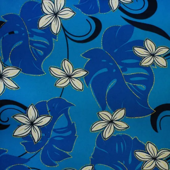 1 Yard Plumeria Flower Monstera Leaves Polyester Fabric 60 Inch Width {4}