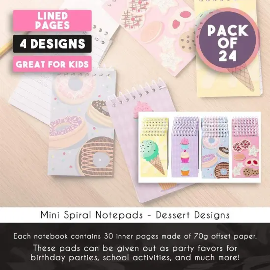24 Pack Spiral Notepads 3x5 inches - Baking Party Favors for Kids - Mini Notebooks with Donut Cupcake Ice Cream Designs {4}