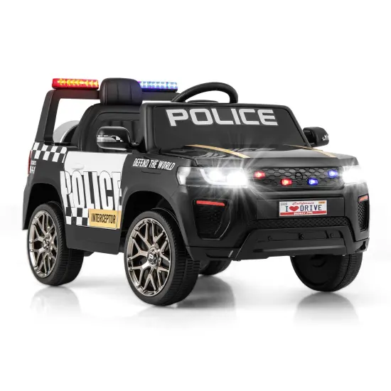 12V Electric Kids Ride-On Police Car with Remote, Siren, and Flashing Lights Black {1}