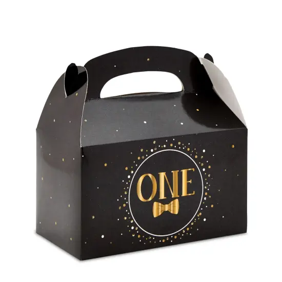 24 Pack Decorations for Boys 1st Birthday Party Favor Treat Box, Gable Boxes Decorations (Black) {3}