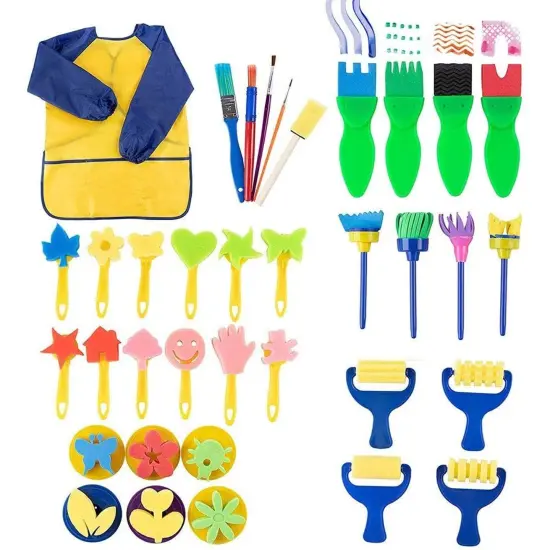 36 Piece Kids Painting Kit for Arts and Crafts with Foam Paint Brushes, Rollers and Stamps Multicolor {1}