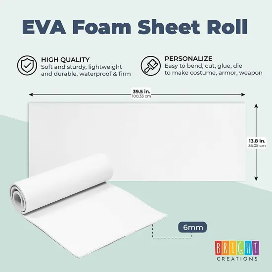 Bright Creations 6mm EVA Foam Sheets for Halloween Costumes and Decorations - Cosplay Supplies, High Density 100 kg/m3 for DIY Projects, 14 x 39 in White {7}