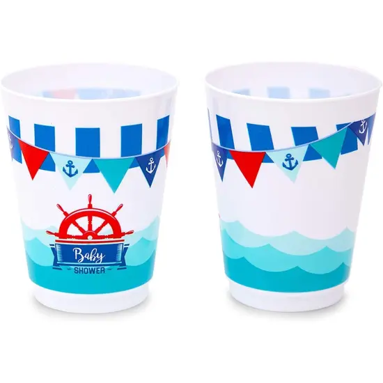 Nautical Plastic Cups for Baby Shower (16 Oz, 16 Pack) Blue {6}