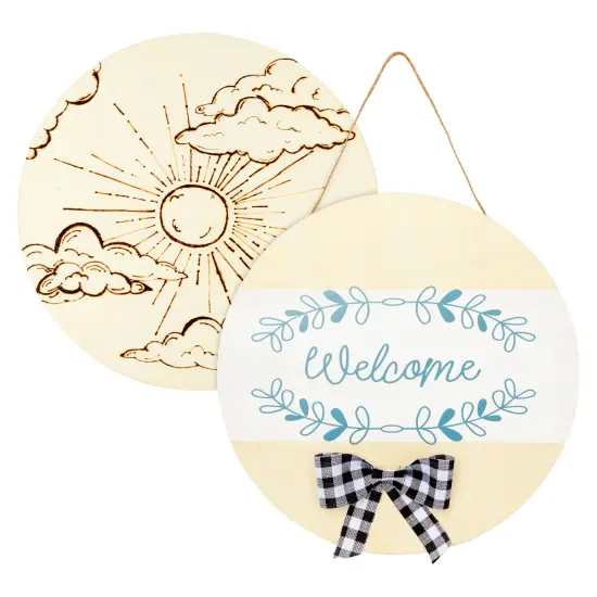 6 Pack Unfinished Wooden Disks with Ribbon and Twine for Crafts, Wood Burning, Engraving (14 Inches) Brown {3}