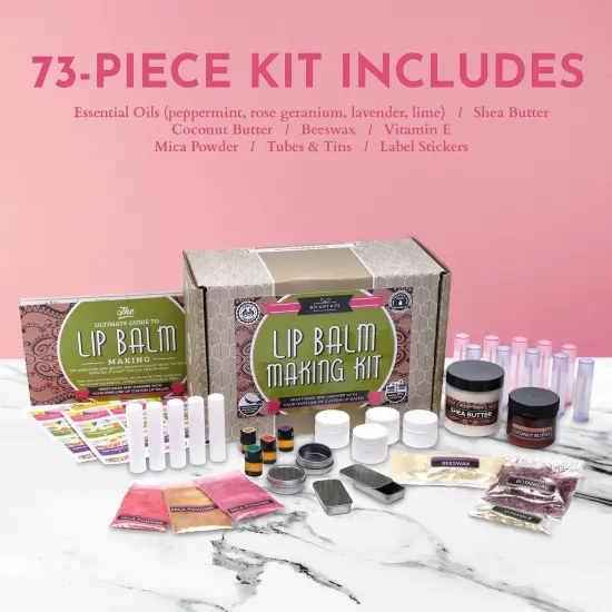 DIY Gift Kits 73-Piece DIY Lip Balm Kit | Includes All Natural & Organic Essential Oils, Shea Butter, Filling Tray & More | Makes 23 Homemade Lip Balms | For Dry & Chapped Lips | For Kids & Adults Multicolor {6}