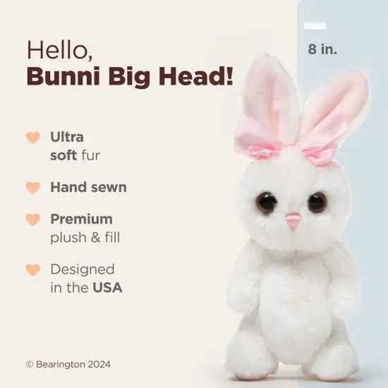 Bearington Bunni Big Head Bunny The Stuffed Bunny Plush, 8 Inch White Bunny Stuffed Animal {2}