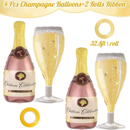 Champagne Wine Bottle Balloons, 4 Pcs Champagne Glass Foil Balloons, Large Wine Mylar Balloons for Engagement Bridal Shower Wedding Bachelorette Birthday Party Decoration {5}