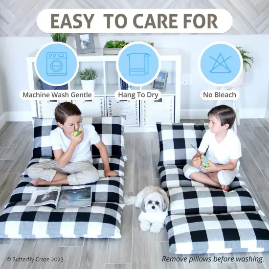 Butterfly Craze Floor Pillow Case, Mattress Bed Lounger Cover, Black/White, King Size - Cozy Seating Solution for Kids Ages 3-14, Recliner Cushion, Perfect for Reading, TV Time (Pillow Not Included) {5}