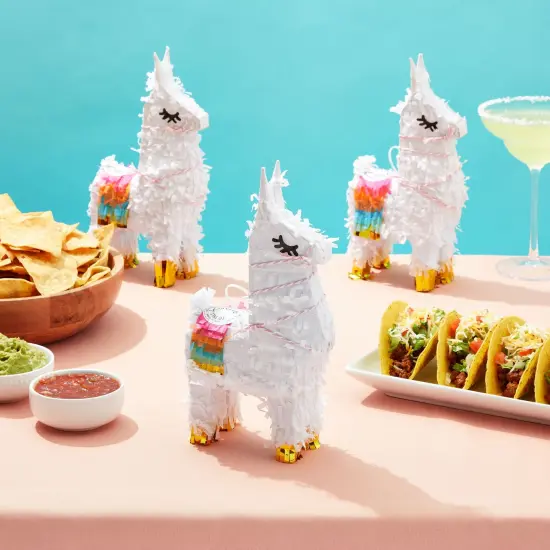 Juvale 3 Pack Mini Llama Pinata - 4.9 x 2.1 x 10.2 in. Multicolor Corrugated Paper & Gold Tissue Accents - Llama Table Decor & Party Supplies - Easy to Fill With Candy & Confetti - Ages 3-14 White {2}