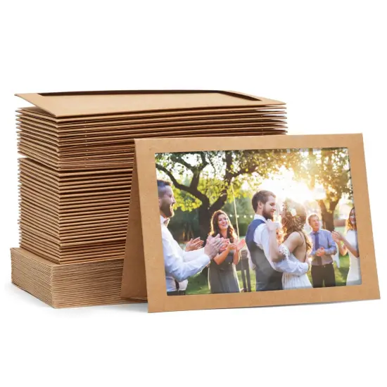 48 Pack Kraft Paper Photo Insert Cards with Envelopes, 4x6 Paper Frames, Photo Card Holder Inserts, Greeting Cards for Photos, Memories, Blank Inside (4 x 6 In) Brown {1}