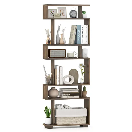 6-Tier Bookcase with Anti-Tipping Kit Walnut {4}