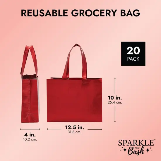 20-Pack Non-Woven Reusable Shopping Bags with Handles, 10 x 3.94 x 12.6 Inch Metallic Red Tote Bags for Groceries and Gifts {3}